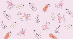 Cruelty free shampoo: cute drawings on animals and bottles