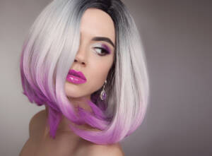 Woman with gray and violet hair